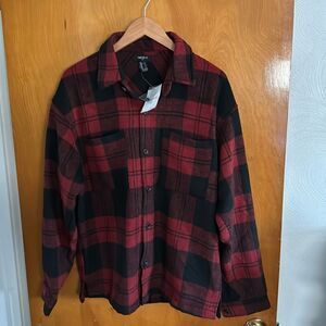 Flannel Shirt Jacket Mens Small Red Plaid